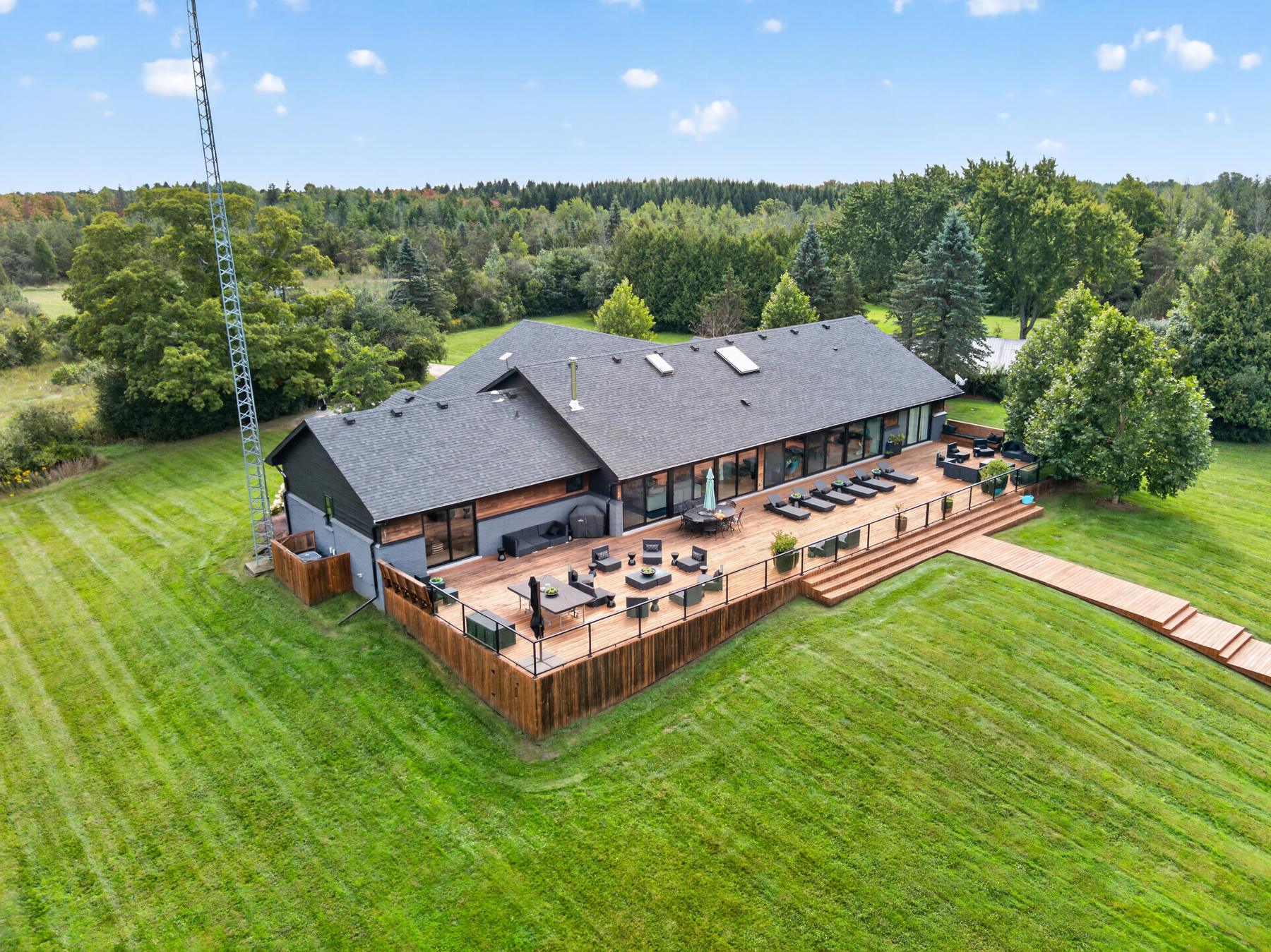 The rear of the house and deck from above